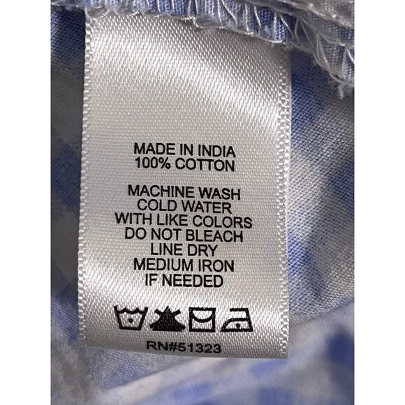 CeCe Blue Gingham Off Shoulder Blouse M | Ruffle Sleeve Tie Hem Cotton Top - Picture 3 of 6